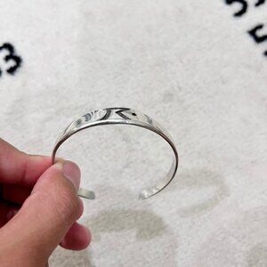 925 Sterling Silver Rusty 'R' Logo Cuff Bangle